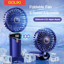 Lade das Bild in den Galerie-Viewer, 3000mAh Handheld Mini Fan Foldable Portable Neck Hanging Fans 5 Speed USB Rechargeable Fan with Phon