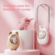 Lade das Bild in den Galerie-Viewer, Cute Pet Hand Free Electric Fan Hanging Neck Fan For Outdoor Travel Portable Usb Rechargeable Mini L