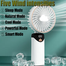 Lade das Bild in den Galerie-Viewer, Handheld Fan,Electric Portable Handheld Rechargeable,5 Speeds Setting Wind Air Cooler,180° Folded Fa