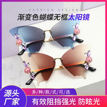 Load image into Gallery viewer, Sunglasses sun Shades Fashion Butterfly Frameless Trimming Gradient Color Exquisite Rhinestone unisex