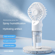 Load image into Gallery viewer, Portable Silent Humidification Office Table Small Fan Mute Spray Fan USB Rechargeable Handheld Fan M