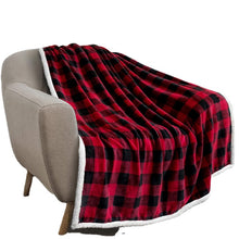 Lade das Bild in den Galerie-Viewer, Blanket Red and Black Plaid Flannel Woolen Blanket Christmas