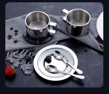 Lade das Bild in den Galerie-Viewer, 304 Stainless Steel Coffee Cup Set Coffee Cup, Dish and Spoon Double Layer