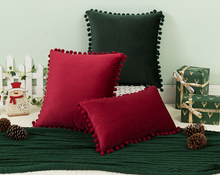 Lade das Bild in den Galerie-Viewer, Retro Red Christmas Home Sofa Decorative Velvet Ball Tassel Pillow Cover without core