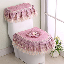 Load image into Gallery viewer, 3pcs Toilet Seat Cover Pads Korean Fabric Craft Gold Velvet Lace Three-Piece Set Dust
