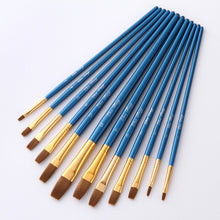 Load image into Gallery viewer, 12 Nylon Hair Flat Head Blue Rod Oil Painting Writing Brush for Art