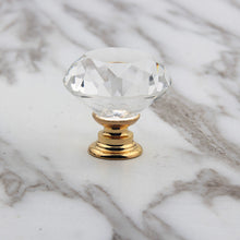Load image into Gallery viewer, 10PCs Golden Base Single Hole Drawer 30mm Crystal Handle Furniture Handle Wardrobe Drawer Door Handle