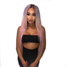 Load image into Gallery viewer, Women Wig Black Blue Pink Gradient Long Straight Hair Middle Point Hair Cover W65
