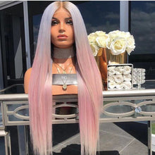 Load image into Gallery viewer, Women Wig Black Blue Pink Gradient Long Straight Hair Middle Point Hair Cover W65