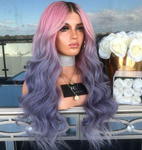 Load image into Gallery viewer, Women Wig Long Black Pink Blue Gradient Long Curly Hair Big Wave W25