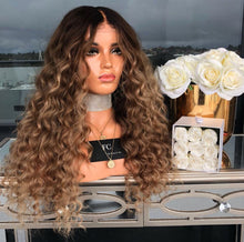Load image into Gallery viewer, Women Wig Medium Black Gradient Brown Long Curly Hair Head Cover W32
