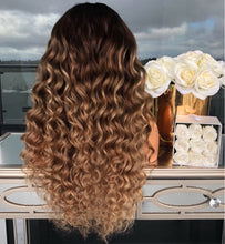 Load image into Gallery viewer, Women Wig Medium Black Gradient Brown Long Curly Hair Head Cover W32