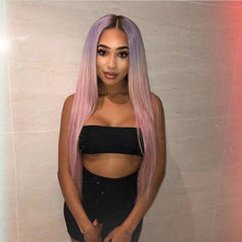Load image into Gallery viewer, Women Wig Black Blue Pink Gradient Long Straight Hair Middle Point Hair Cover W65