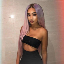 Load image into Gallery viewer, Women Wig Black Blue Pink Gradient Long Straight Hair Middle Point Hair Cover W65