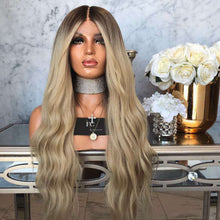 Lade das Bild in den Galerie-Viewer, Women Wig Fluffy Black Silver Gray Gradient Front Lace Big Wave Synthetic Wigs W387