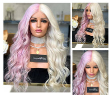 Load image into Gallery viewer, Women Wig Half Pink Half White Wavy Long Curly Hair W449
