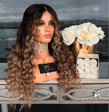 Load image into Gallery viewer, Women Wig Medium Black Gradient Brown Long Curly Hair Head Cover W32