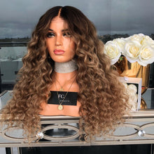 Load image into Gallery viewer, Women Wig Medium Black Gradient Brown Long Curly Hair Head Cover W32