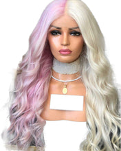 Load image into Gallery viewer, Women Wig Half Pink Half White Wavy Long Curly Hair W449