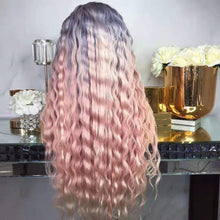 Load image into Gallery viewer, Women Wig Black Gradient Blue Pink Corn Curler Long Roll headgear W507