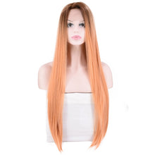 Lade das Bild in den Galerie-Viewer, Women Wig Lace Chemical Fiber Gradient Pink Long Hair Straight Hair W444