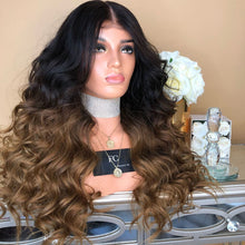 Load image into Gallery viewer, Women Wig Medium Long Curly Hair Big Wave T Color Black Brown Gradient W20