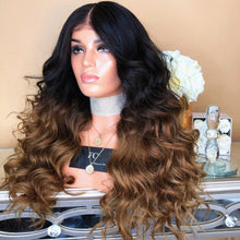 Load image into Gallery viewer, Women Wig Medium Long Curly Hair Big Wave T Color Black Brown Gradient W20