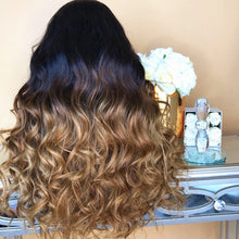 Load image into Gallery viewer, Women Wig Medium Long Curly Hair Big Wave T Color Black Brown Gradient W20