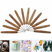 Load image into Gallery viewer, 10 PCs Bamboo Handle Stainless Steel Crochet Hook Set, DIY Hand Knitting Tools
