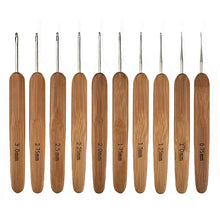 Load image into Gallery viewer, 10 PCs Bamboo Handle Stainless Steel Crochet Hook Set, DIY Hand Knitting Tools