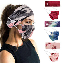Lade das Bild in den Galerie-Viewer, 2Pcs/Set Women Fashion Button Nurse Headband Facemask Holder Sport Sweatband Headband Yoga Gym Stretch
