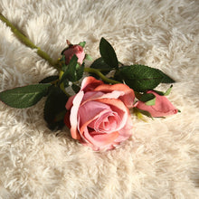 Load image into Gallery viewer, 3-Head Short Rod Flannel Lovesickness Rose Artificial Fake Flower Plants Home Decoration Wedding Bouquet