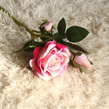 Load image into Gallery viewer, 3-Head Short Rod Flannel Lovesickness Rose Artificial Fake Flower Plants Home Decoration Wedding Bouquet