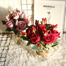 Load image into Gallery viewer, 3-Head Short Rod Flannel Lovesickness Rose Artificial Fake Flower Plants Home Decoration Wedding Bouquet