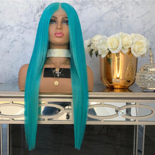 Lade das Bild in den Galerie-Viewer, Women Wig Synthetic Wigs Realistic Blue Medium and Long Straight Hair W322