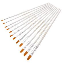 Load image into Gallery viewer, 12 Flat Head Golden Nylon Hair Brush White Rod Watercolor Oil Painting Brush