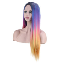 Lade das Bild in den Galerie-Viewer, Women Wig Rainbow Four-Color Dyed Gradient Long Straight Hair Fashion W516