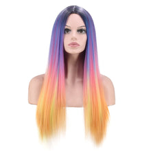 Lade das Bild in den Galerie-Viewer, Women Wig Rainbow Four-Color Dyed Gradient Long Straight Hair Fashion W516
