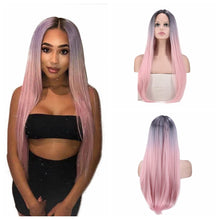 Lade das Bild in den Galerie-Viewer, Women Wig Front Lace Three-Color Gradient Mid-Length Straight Hair Headgear W413