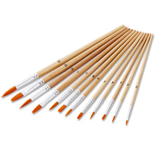 Load image into Gallery viewer, 12 Nylon Wool Watercolor Brush 6 Pointed 6 Flat Wood Color Rod Art