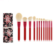 Load image into Gallery viewer, 12 Red Wooden Handle Makeup Brushes Face Powder Beauty Makeup Tools