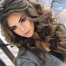 Load image into Gallery viewer, Women Wig Long Black Brown Gradient Long Curly Hair Synthetic Wigs W29