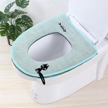 Load image into Gallery viewer, 3pcs Toilet Seat Cover Pads Corduroy Zipper Creative Cute Kitten Household Waterproof O-Ring