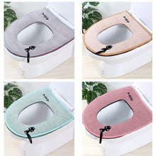 Load image into Gallery viewer, 3pcs Toilet Seat Cover Pads Corduroy Zipper Creative Cute Kitten Household Waterproof O-Ring