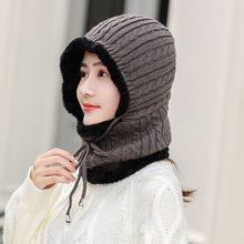 Lade das Bild in den Galerie-Viewer, Warm Winter Knit Beanie Hats Fleece-Lined Thickened Women's Neck Warmer Hooded PNE-Piece Suit Korean Unisex