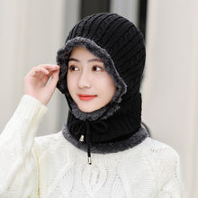 Lade das Bild in den Galerie-Viewer, Warm Winter Knit Beanie Hats Fleece-Lined Thickened Women's Neck Warmer Hooded PNE-Piece Suit Korean Unisex