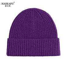 Lade das Bild in den Galerie-Viewer, Warm Winter Knit Beanie Hats Korean Style Women Solid Color Sleeve Cap Unisex