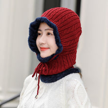 Lade das Bild in den Galerie-Viewer, Warm Winter Knit Beanie Hats Fleece-Lined Thickened Women's Neck Warmer Hooded PNE-Piece Suit Korean Unisex