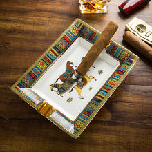 Load image into Gallery viewer, Ashtray Cigar Ceramic European-Style Double-Slot Painted Household Metal Cigar Ashtray