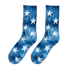 Lade das Bild in den Galerie-Viewer, 2 Pairs Trendy Tie-Dye Adult Men's and Women's Socks Fall Winter Couples Five-Pointed Star
